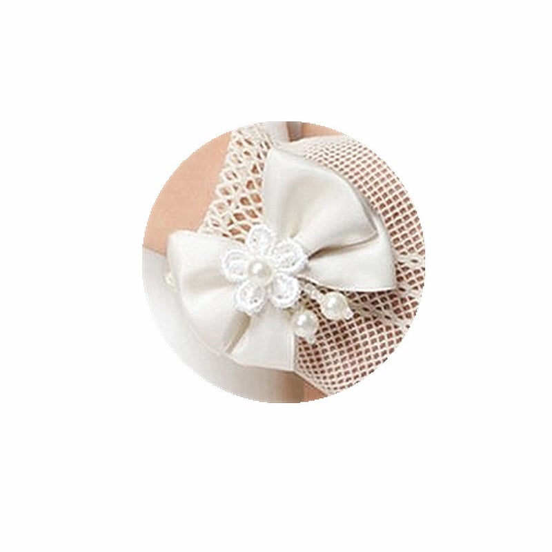 DreamHigh Wedding Flower Girls Mittens Pearl Bow Tie Fish Net Gloves- White - Image 4